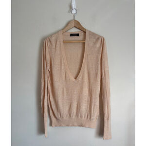 Club Monaco Beige Linen V Neck Sweater Small